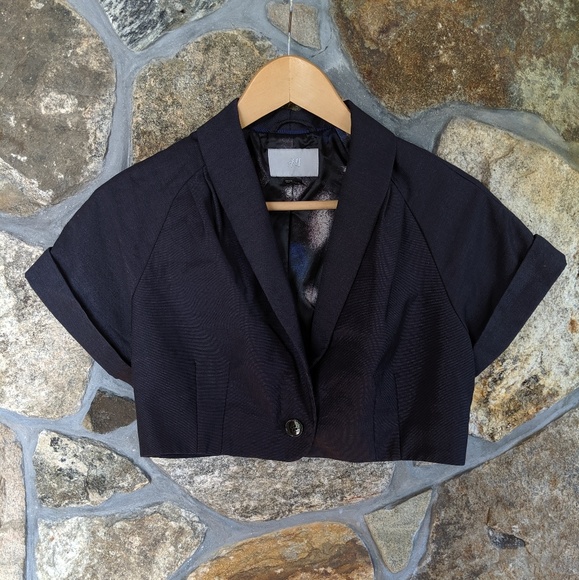 H&M Jackets & Blazers - H&M Crop Blazer in Navy Blue